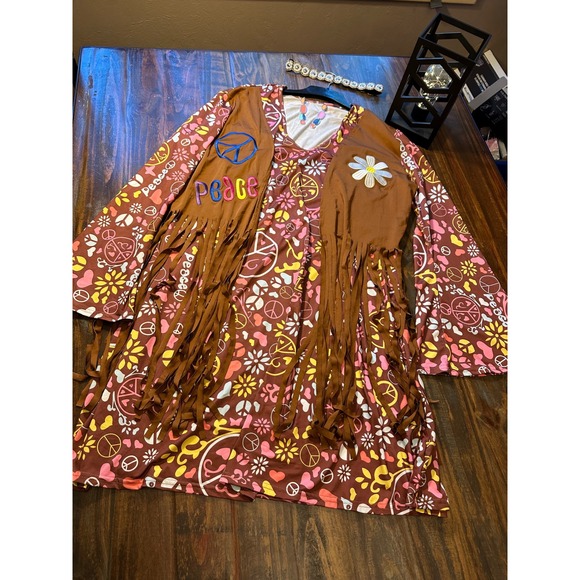 Dresses & Skirts - Hippie Costume‎ Dress Peace Sign Headband Earrings Plus Size 20/22 XXL Halloween